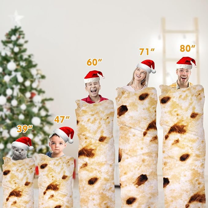 Burrito Tortilla Throw Blanket, 2.0 Double Sided Burritos Taco Tortilla Wrap Blankets for Adults Kids, Giant Funny Realistic Food Blankets, Soft Flannel Round Throw Blanket 80in