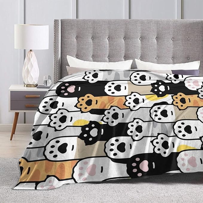 Cute Cat Foot Paw Blanket, Soft Blankets Flannel Bed Throw Cozy Lightweight Plush Gifts for Kids Boys Girls Women Men Sofa Couch Bedroom Living Rooms Warm All Season, Home Decor, 80"x60"
