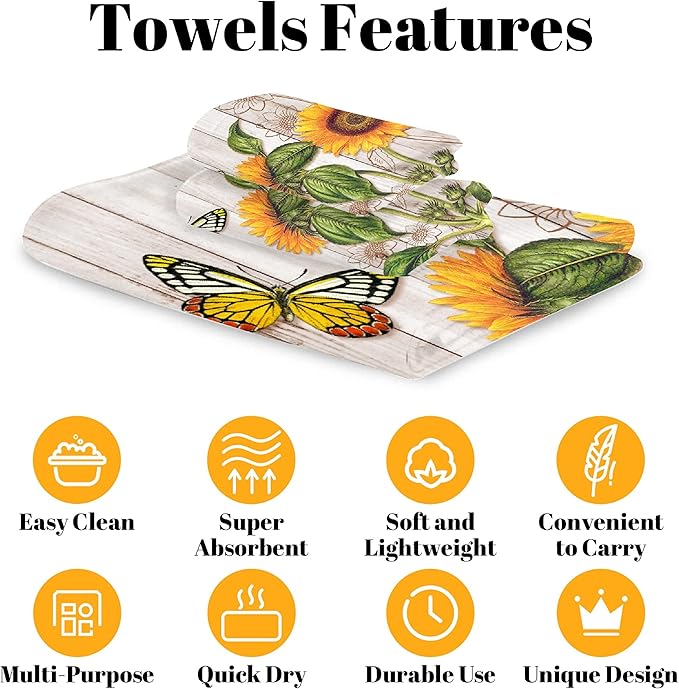 Gaming 3 Piece Towel Bathroom Sets, 1 Bath Towel, 1 Washcloth, 1 Hand Towel, Cotton Fast Dry Soft Absorbent Towel Set for Home Kitchen Family (Sunflower)