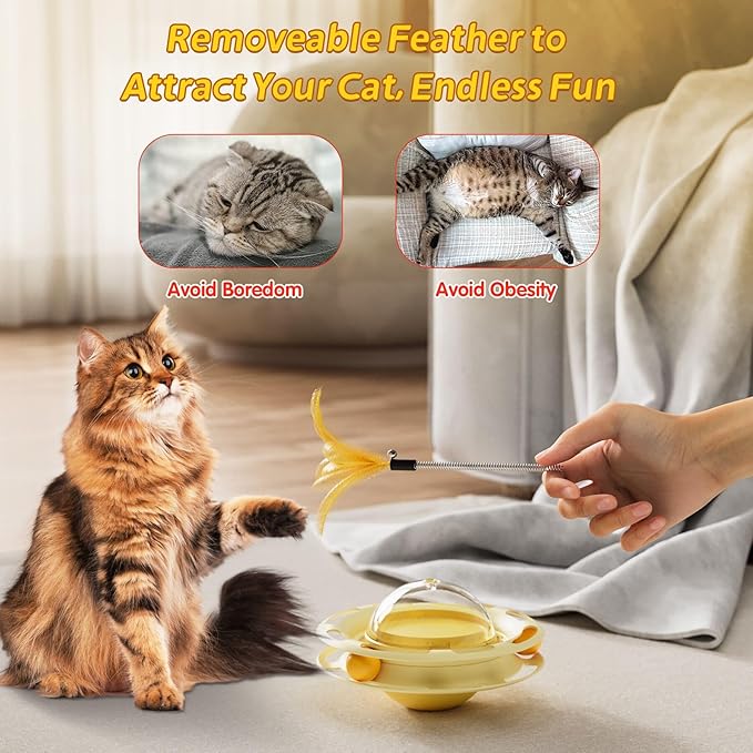 SEVENKA Cat Toys, 4in1 Interactive Kitten Toy, Fluttering Feather Toy, Track Ball, 16 Cat Spiral Spring, Slow Cat Treats Dispenser Cat Feeder Cat Food Dispensing Pet Supplies, Indoor Exercise Kicker