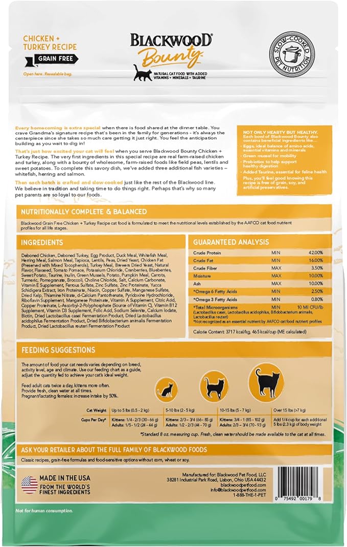 Blackwood Bounty Grain Free Cat Food, Chicken and Turkey Recipe, 4.5 lb. Bag