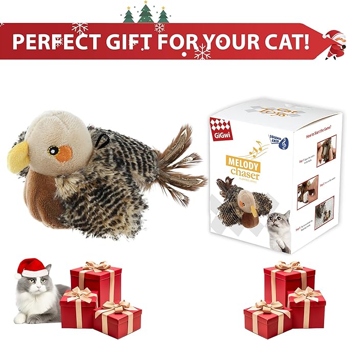 PETGEEK Gigwi Flapping Bird Cat Toys for Indoor Cats, Rechargeable Lifelike Interactive Bird Cat Toy Tweet, Flapping Wings & Lively Chirping, Best Gift for Birthday, Thanksgiving, Christmas, New Year