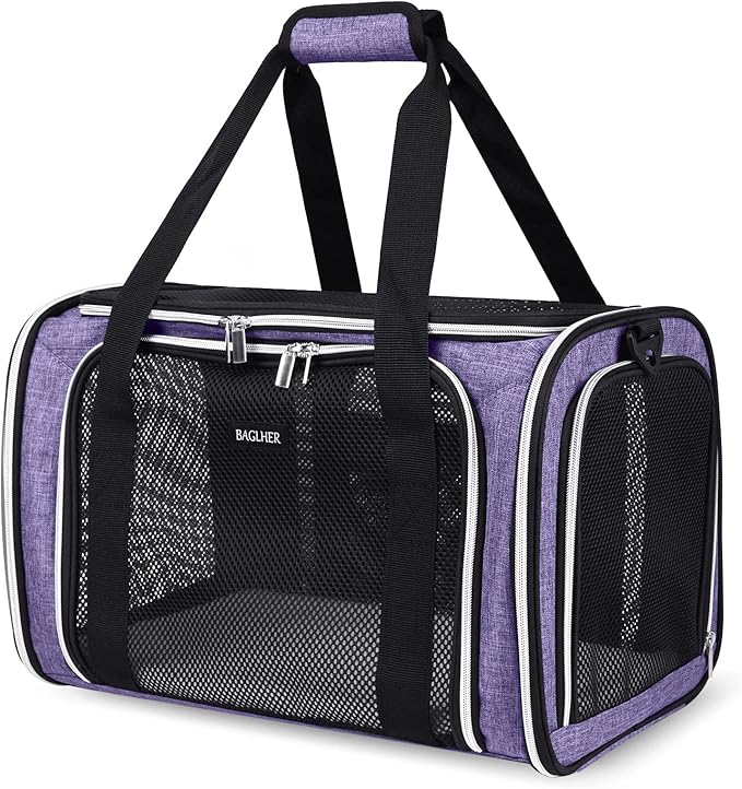 BAGLHER Pet Travel Carrier, Cat Carriers Dog Carrier for Small Medium Cats Dogs Puppies, Airline Approved Small Dog Carrier Soft Sided, Collapsible Puppy Carrier. Purple