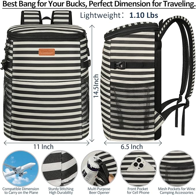 Camping Cooler Backpack 30 Cans, Soft Backpack Coolers Insulated Leak Proof Travel Cooler Bag Waterproof Lunch Picnic Beach Work Trip Thermal Bag Drink Beverage Beer Bag Cooler