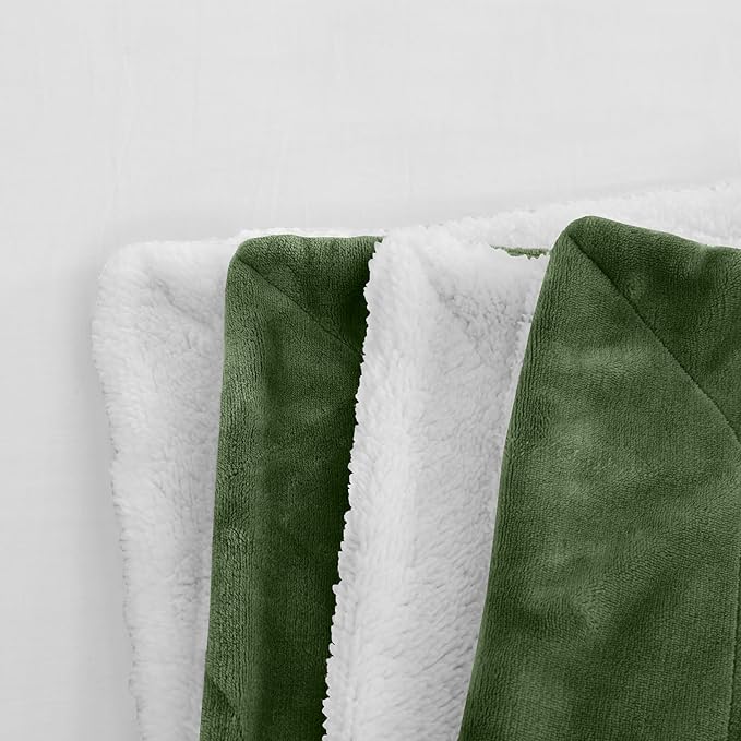 Elegant Comfort Reversible and Ultra-Plush Flannel Fleece Sherpa Throw- Lightweight Soft and Cozy- All Season Decorative Throw, Perfect for Lounging, 50 x 60 inches, Sage