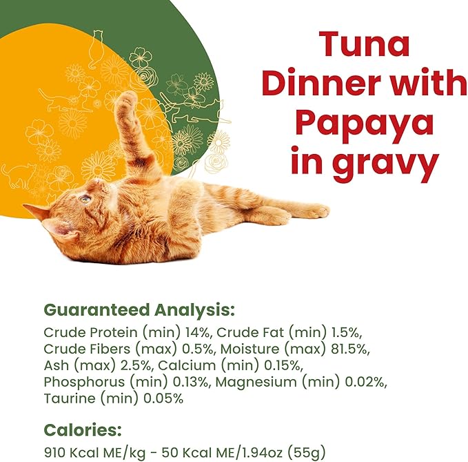 almo nature HQS La Cucina Tuna with Papaya in Gravy, Grain Free, Additive Free, Adult Cat Wet Food, Shredded, Pouches, 24 x 55g/1,94 oz