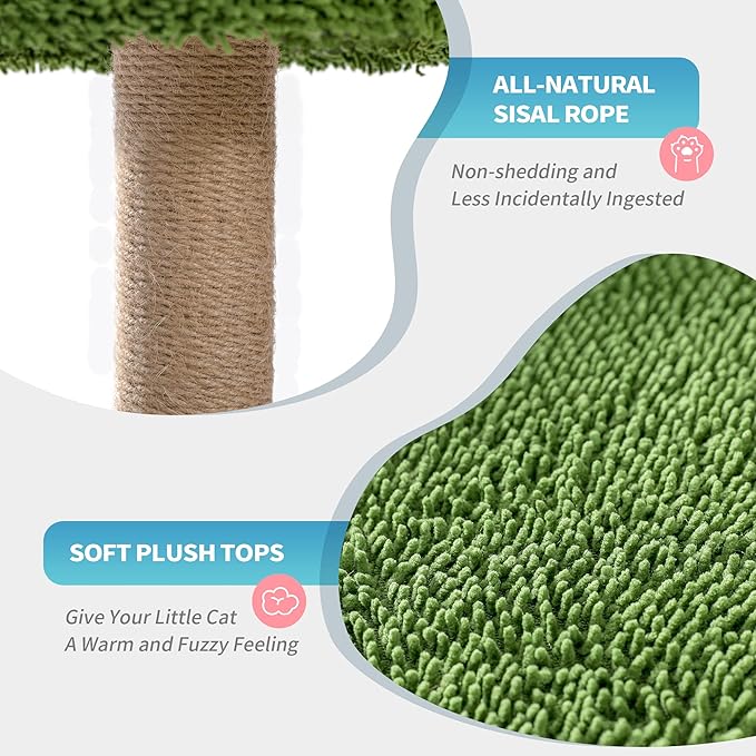 Made4Pets Cactus Cat Tree, Green Cat Tower with Plush Perch for Small Indoor Kittens, Cat Scratcher with 2 Levels Platform for Kitty, Sunflower Scratching Pad and Sisal Post