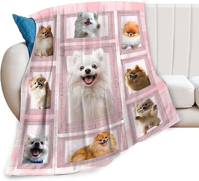 Cute Pomeranian Dog Blanket Pink Pomeranian Decor Throw Blanket Super Warm Soft Plush Lightweight Fleece Flannel Blanket Gifts for Dog Lovers Girls Women Boys Kids for Winter Couch Bedding 40"X50"
