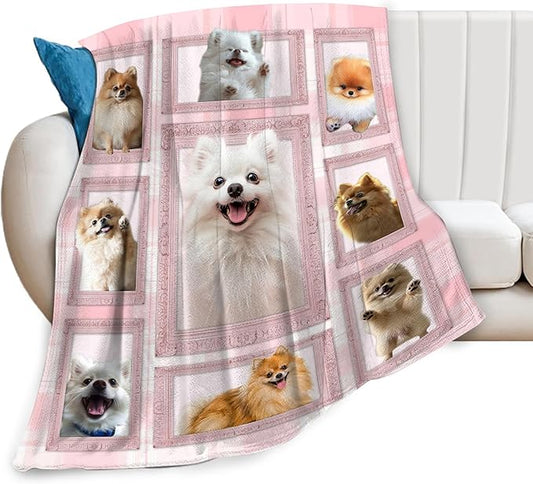 Cute Pomeranian Dog Blanket Pink Pomeranian Decor Throw Blanket Super Warm Soft Plush Lightweight Fleece Flannel Blanket Gifts for Dog Lovers Girls Women Boys Kids for Winter Couch Bedding 40"X50"