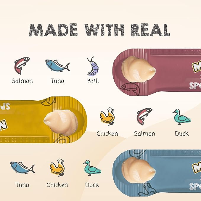 Savory Spoonables Variety Pack, 12 Count Tube, Triple Flavor Squeezable Lickable Wet Treats for Cats with Built-in Spoon for Less Mess