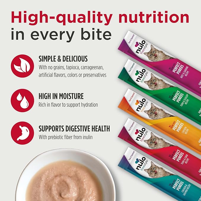 Nulo Freestyle Grain-Free Perfect Purees Premium Wet Cat Treats, Squeezable Meal Topper for Felines, High Moisture Content to Support Cat Hydration, 0.5 Ounce, Beef & Sardine