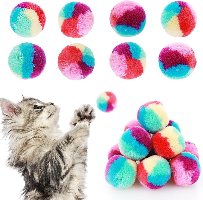 Amaxiu 1.2 in Colorful Cat Pom Pom Ball Toys, 20 Pcs Rainbow Cat Toy Balls Soft Plush Cat Ball Interactive Toy Training Ball Toy for Indoor Cats Kitten Exercising Playing