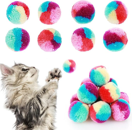 Amaxiu 1.2 in Colorful Cat Pom Pom Ball Toys, 20 Pcs Rainbow Cat Toy Balls Soft Plush Cat Ball Interactive Toy Training Ball Toy for Indoor Cats Kitten Exercising Playing