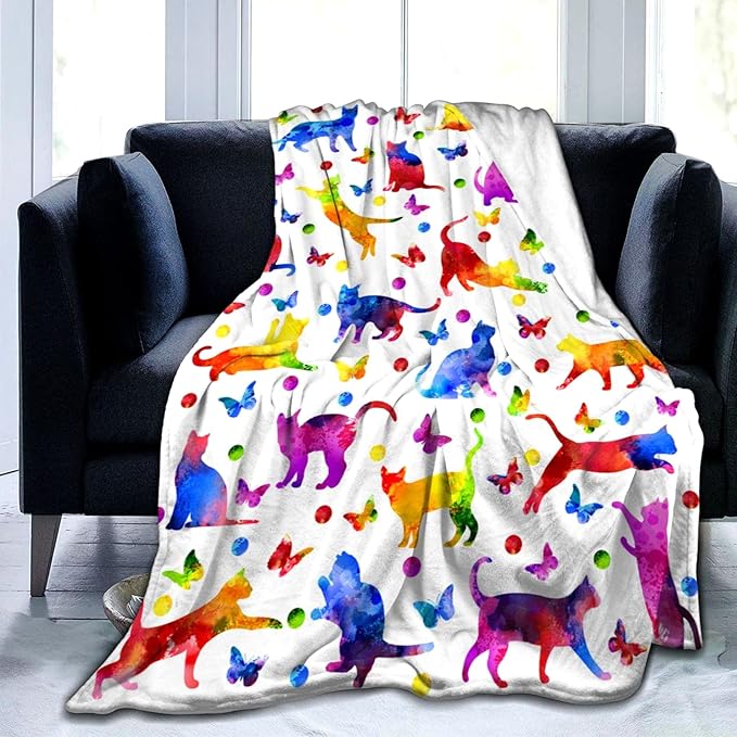 Cute Cat Blanket Super Soft Flannel Throw Blanket Bedding Cat Gifts for Cat Lover Woman Kids Adults 80"x60"