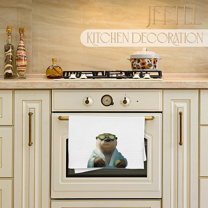 Funny Bathrobe Otter Hand Towels for Bathroom Washroom Restroom, Sea Otters Gifts Bath Decorative Towels, Kids Hand Towels, Gifts for Women Men Otter Lovers, 16x24 Inch