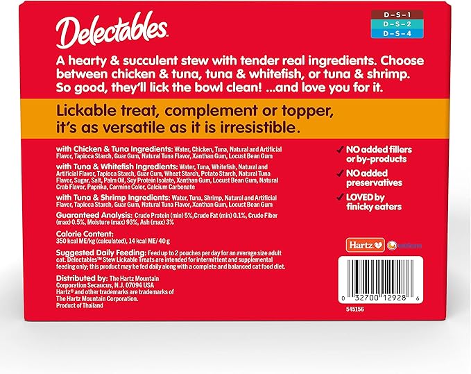 Hartz Delectables Stew Lickable Wet Cat Treats for Adult & Senior Cats, Variety Pack, 30 Count