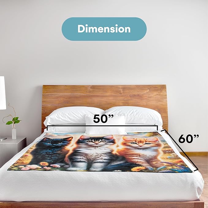 Dawhud Direct Fleece Throw Blanket - Soft and Warm Kitten Blanket - Ideal Cat Themed Throw Blanket for Cat Lovers - Cozy Fleece Blanket for Couch, Home or Travel - 60 x 50 inches