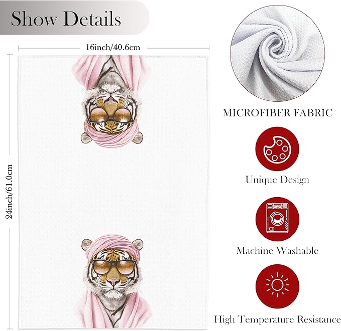 Coquette Pink Tiger Hand Towels for Bathroom, Trendy Tiger Bathroom Hand Towels, Coquette Teen Girl Bathroom Decor, Tiger Gifts for Women Tiger Lovers, 16x24 Inch