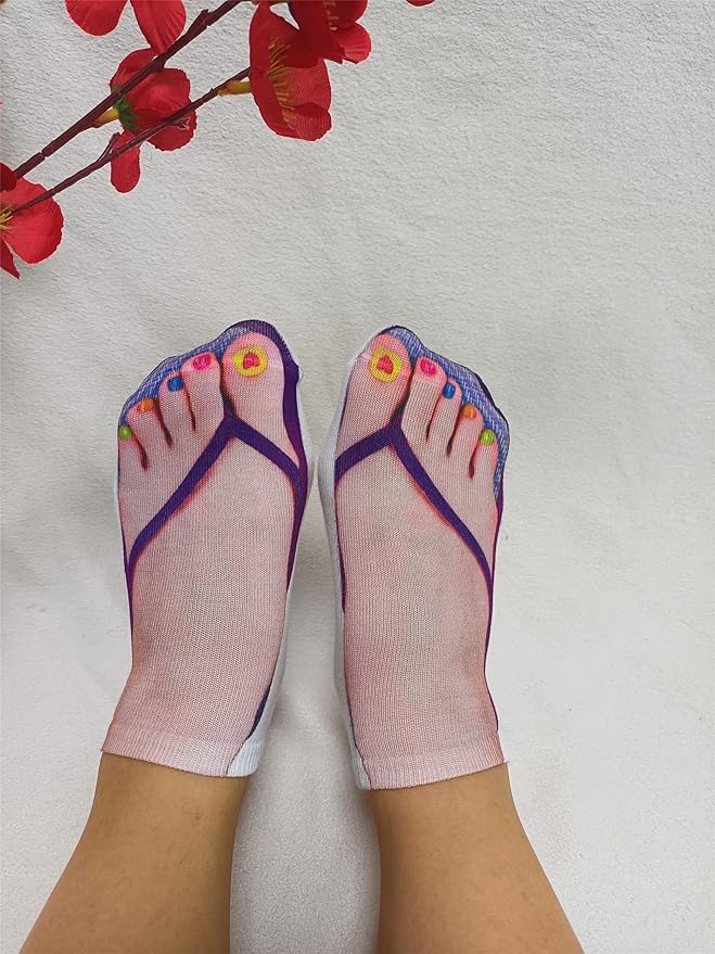 3D Manicure Print Socks Funny Flip Flop Socks 3D Pattern Socks Sandal Socks Low Cut Ankle Silly Socks- A Gag Gift