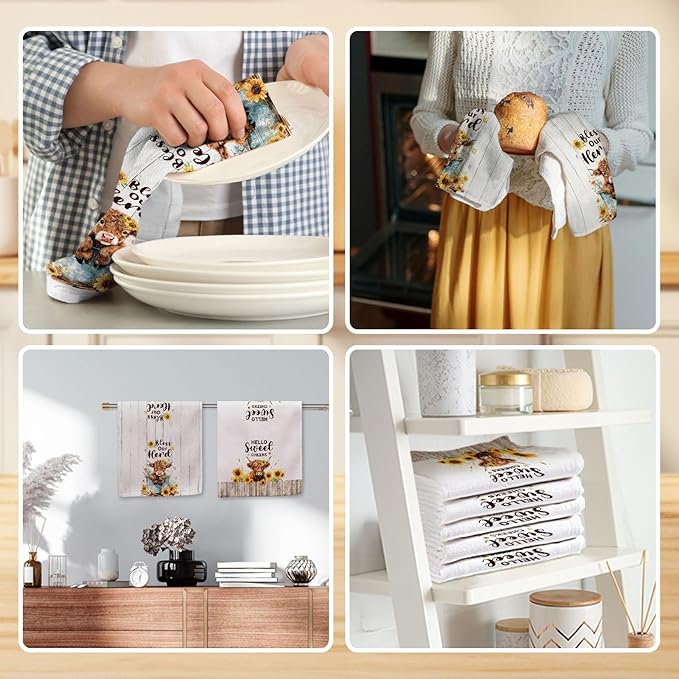 2 Pcs Highland Cow Gifts Highland Cow Kitchen Towels for Farmhouse Bathroom Kitchen Decor 24 x 16 Inch Highland Cattle Tea Hand Towels