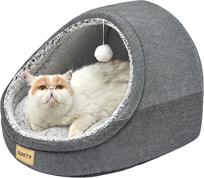 Jiupety Cute Cat Beds for Indoor Cats, Cat Cave Bed and Kitten Bed, Burrowing Cat Bed & Puppy Bed with Anti-Slip Bottom, Washable Removable Cushion, L(19"x17"x16"), Dark Gray.