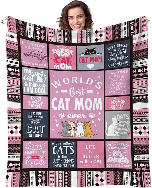 Cat Moms Blanket for Cats Lovers Women Best Cat Mom Ever 50" X 60" Soft Throw Blanket Cats Themed Gifts for Women Girls