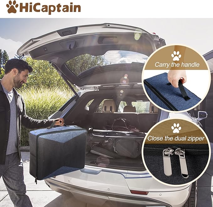 HiCaptain Portable Litter Box for Cats for Travel, Flodable Cat Travel Litter Box with Lid and Handle Standard Collapsible Litter Carrier for Cat (L,Black/Blue)