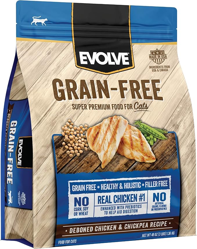 Evolve Pet Food Grain Free Deboned Chicken, Pea and Vegetable Recipe Cat Food Grain Free Deboned Chicken, Pea, and Veggies 3 Pound (Pack of 1)