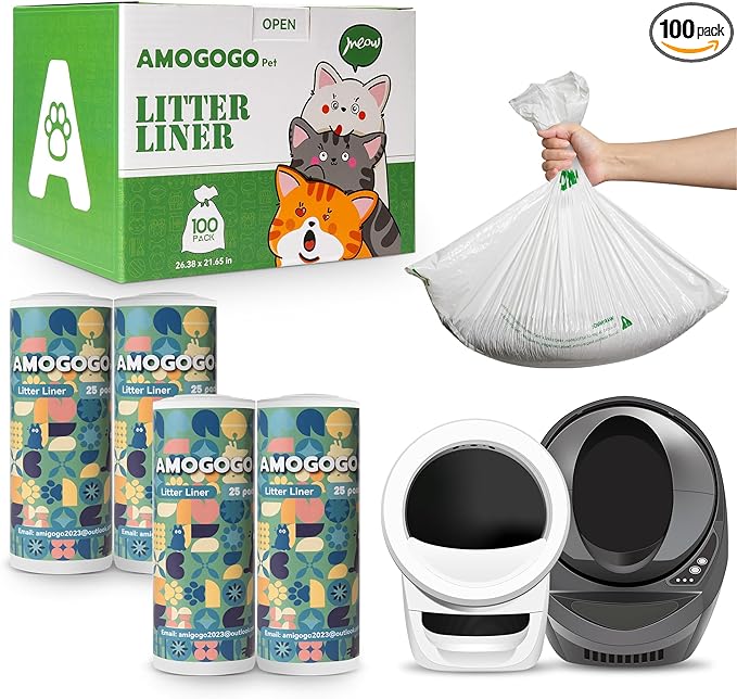 100 Pcs Waste Bags Liners, Compatible with Litter Robot 4 & 3, Leak-Proof Replacement Waste Bags, Heavy Duty Cat Litter Trash Bags, Waterproof Litter Bags, 26.4" x 21.9"