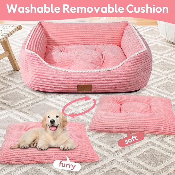 Rectangle Dog Bed for Large Medium Pets Indoor Outdoor With Removable Mat,Machine Washable Sleeping Sofa Non-Slip Bottom Breathable Soft Puppy Bed Durable Orthopedic Calming Pet Cuddler (Medium, Pink)