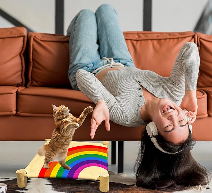 Rainbow Cat Beds, Wooden Cat Beds for Indoor Cats, Small Animal Beds for All Seasons, Pet Beds, Cute Cat Hammock