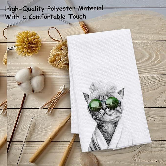 Funny Sunglasses Cat Hand Towels for Bathroom Kitchen, Cat Lover Mom Lady Gifts Bathroom Hand Towels, Funny Kitten Decorative Kitchen Dish Towels Drying Cloth, 16x24 Inch