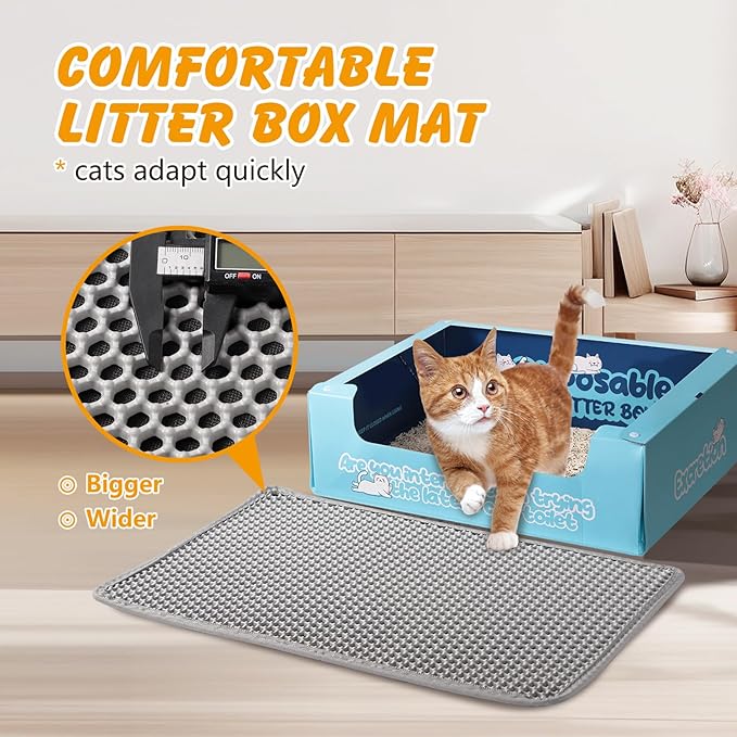 30x24 Inch Cat Litter Mat Double Layer Non-Slip Odor-Free Litter Box Mat,Waterproof and Urine Proof Litter Mat,Scatter Control, Less Waste,Easier to Clean(Gray)