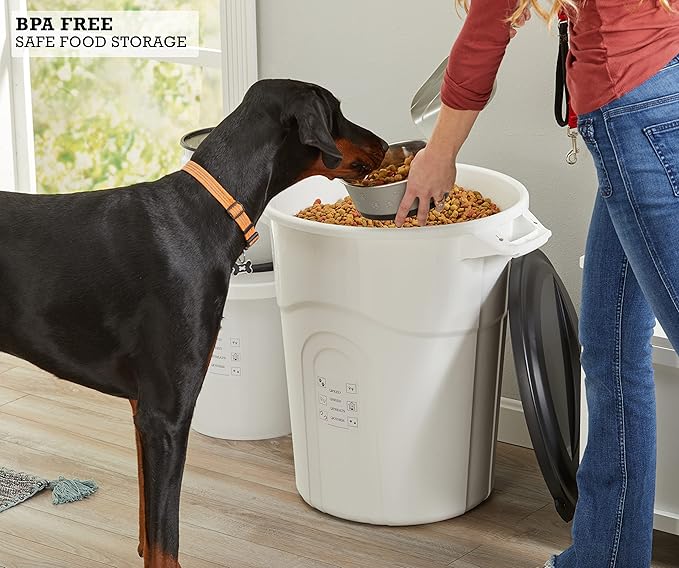 United Solutions Large Pet Food Storage Container with Snap-Tight Lid, 20 Gallon Capacity, Great for Dog Food, Livestock Feed, Bird Seed and More, (Pack of 2), White Base and Black Lid