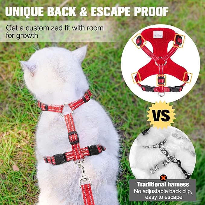BEAUTYZOO Cat Harness and Leash Set for Walking Escape Proof, Neck Release Adjustable Harness for Kitten Puppy Small Medium Large Cats, Soft Cute Easy Control Small Cat Harness for Cats Boy and Girls
