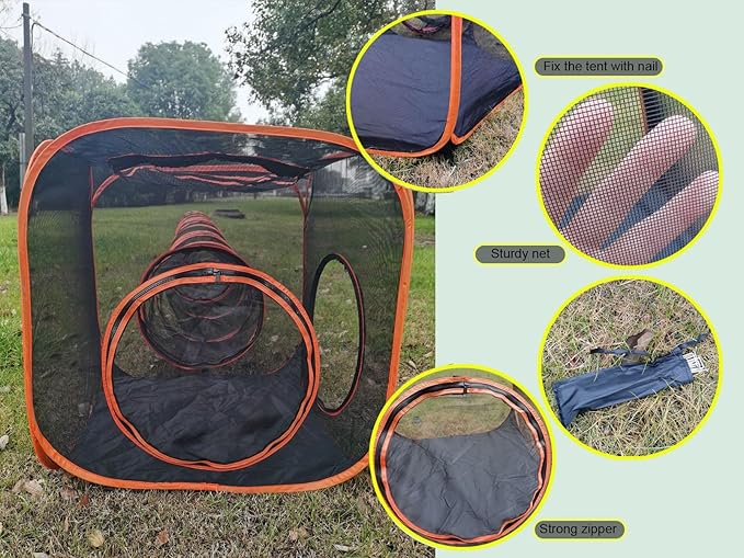 Portable Cat Small Animals Playpen DIY Outdoor Enclosures Freely Combinable 2in1 4in1 6in1 Pop Up Pet Play Tent Tunnel Cube House for Cat Puppy Rabbit (4in1 Cube Tunnel)