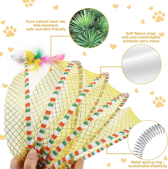 S Type Self-Play Folded Coil Cat Spiral Tunnel Toy for Indoor Large Cats Play Exercise with 2 PCS Flea Lice Combs, Decompression Interactive Cat Springs Toys (Yellow)