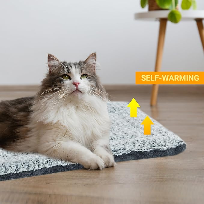 Self Warming Cat Bed for Indoor Cats & Small Dogs, Cozy Thick Cat Mat Bed Self Heating Pad for Cold Weather, Washable Fluffy Calming Bed Cushion Sleeping Relaxing Playing