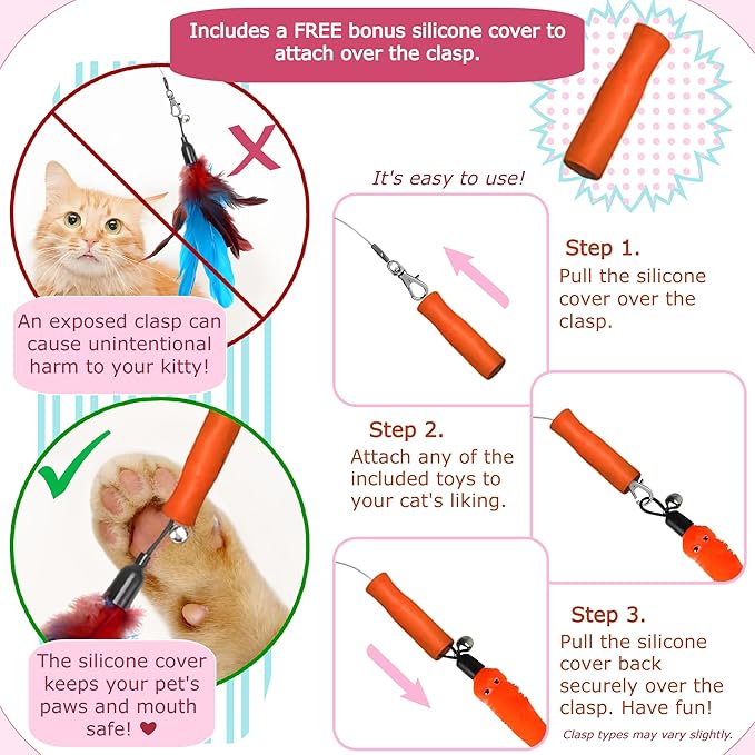 Zuni's Dare to Care Safe Interactive Cat Toy for Indoor Cats-Feather Toy Refills Attachment Fishing Rod Retractable Wand for Indoor Kittens cat Exercise Play Chase Boredom Buster Gift Toy