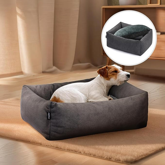 Durable Rectangle Pet Bed for Medium Dogs and Cats, 30" Waterproof Puppy Couch with Non-Slip Base, Washable Calming Sofa with Plush Cushion for Comfortable Indoor Use (Gray, M)