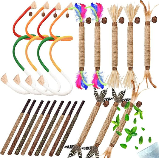 Cat Toys 21PCS Catnip Toy for Indoor Kitten Toys Cat Chew Stick for Dental Cleaning Teeth Cat Silvervine Rope Treat Kitty Feather Snack for for Kick Molar Scratch Self Play Interactive Boredom