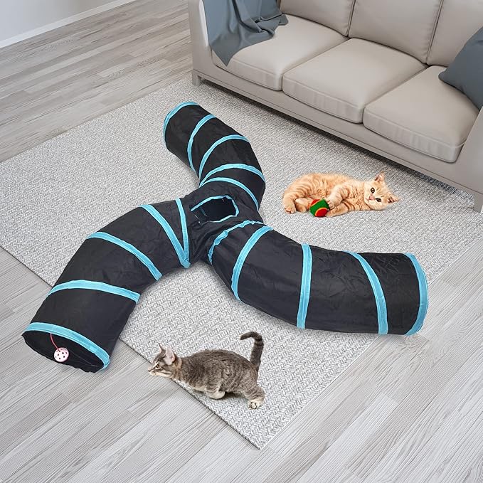 Bemodst Cat Tunnel for Indoor Cats, 2 Way/3 Way/4 Way/5 Way Cat Tubes and Tunnels Collapsible S-Shape Small Animal Tubes Kitty Tunnels Interactive Maze Cat Toy for Kitten Rabbit Ferret - 3-Way