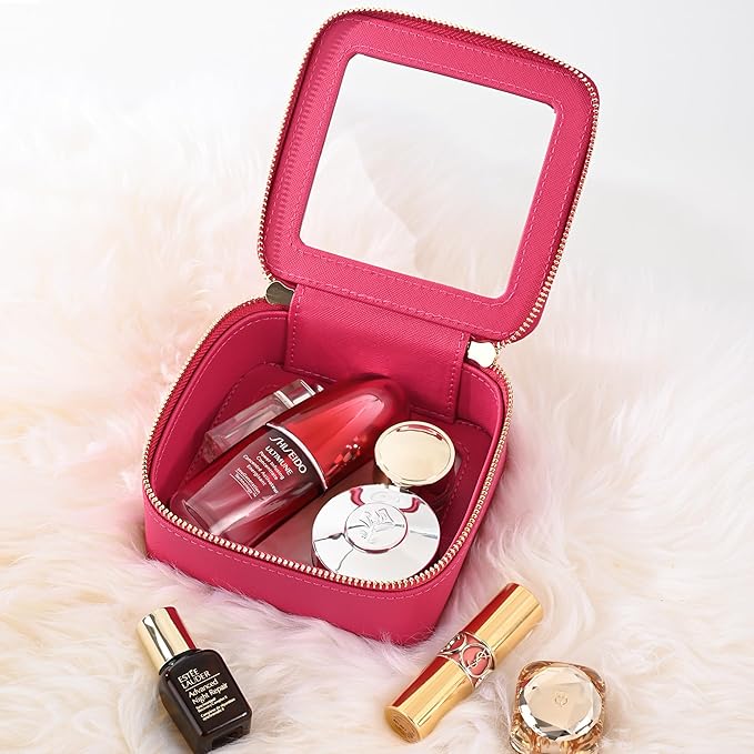 Aveniee Clear Makeup Bag Small, Mini Travel Toiletry Bag Cosmetic Bags Organizer, TSA Approved Clear Makeup Case Pouch with Zipper, Car Essentials for Women Men(Mini-Hotpink)