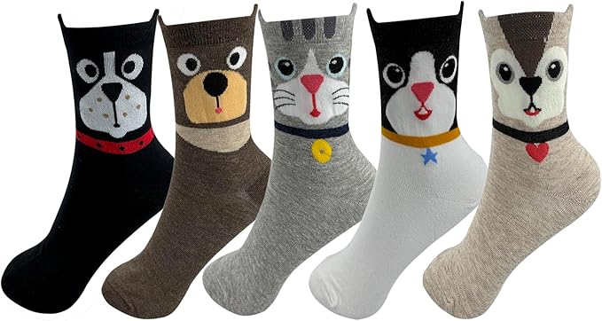 Bestjybt Women's Cat & Dog Socks - Cute Animal Socks for Holidays & Gifts