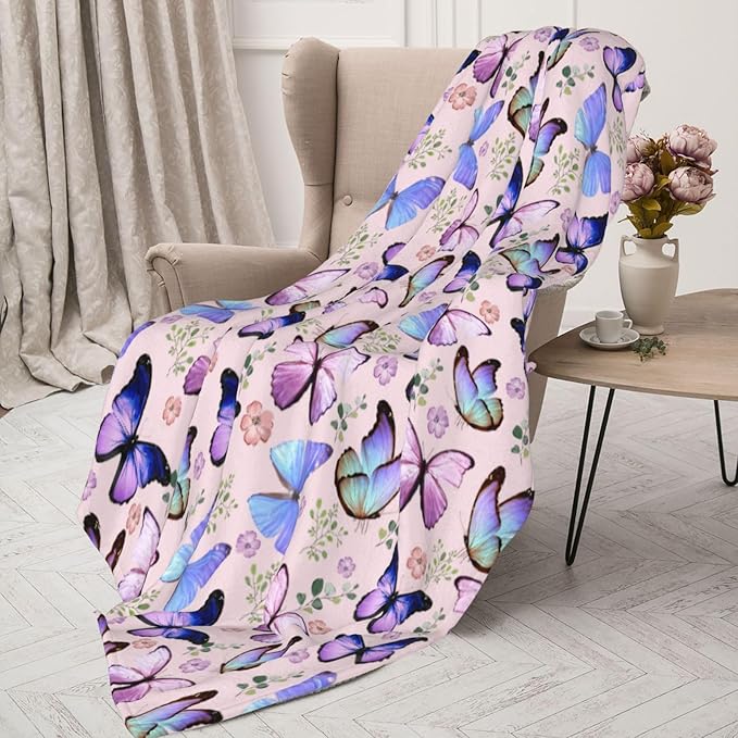 Butterfly Throw Blanket Soft Warm Flannel Fleece Bed Blanket Gift for Men Women Girls Boys Chair Couch 60"x50"