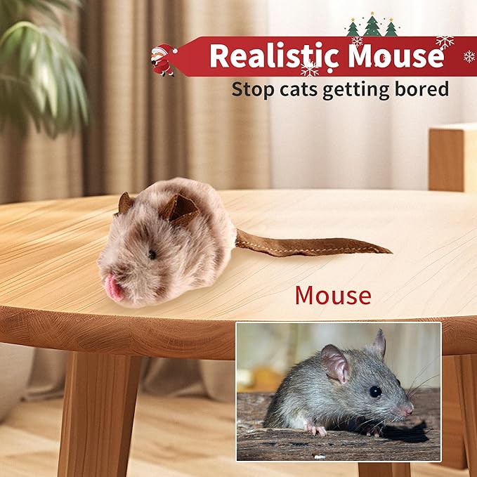 PETGEEK GiGwi Chirping Mouse Cat Toys Realistic Bird Plush Toy- Perfect Melody Chaser Cat Toys for Bored Indoor Adult Cats- Hangable Design Best Gift for Birthday, Thanksgiving, Christmas, New Year