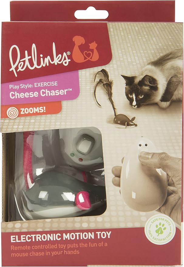 Petlinks Cheese Chaser Electronic Motion Remote Controlled Cat Toy, Battery Powered - Gray/White, One Size