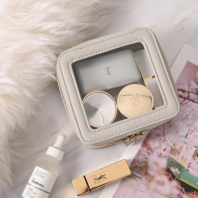 Aveniee Clear Makeup Bag Small, Mini Travel Toiletry Bag Cosmetic Bags Organizer, TSA Approved Clear Makeup Case Pouch with Zipper, Car Essentials for Women Men(Grey)