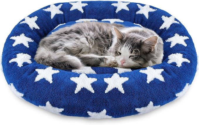 Donut Dog Bed for Small Dogs & Cats, Fluffy Small Round Dog Beds for Comfort Sleep, 23 Inch Cat Beds for Indoor Cats Fits Up to 15 lbs Pet, Washable Dog Bed with Removable Water Resistant Lining Cover