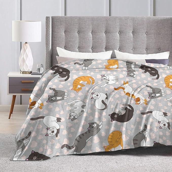 Cute Cat Kawaii Kitten Blanket, Soft Blankets Flannel Bed Throw Cozy Lightweight Plush Gifts for Kids Boys Girls Women Men Sofa Couch Bedroom Living Rooms Warm All Season, Home Decor, 80"x60"